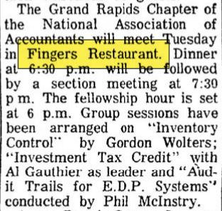 Fingers Restaurant - Jan 1964 Article (newer photo)